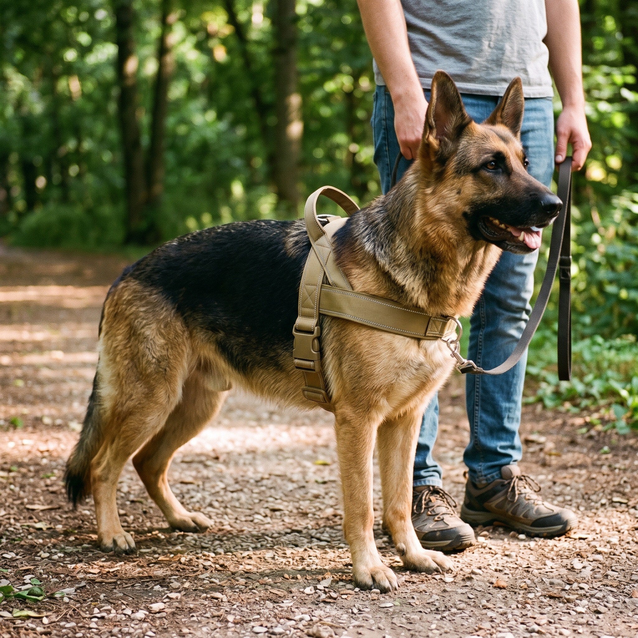 Trail & Tail Khaki webbing dog harness with reinforced top handle
